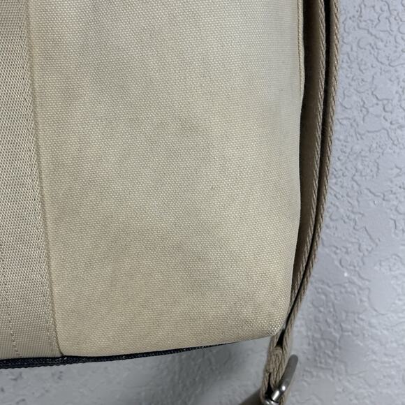 Coach Heritage Web Tote Bag Canvas Leather 16 x 16 Navy Blue Beige - Picture 12 of 15